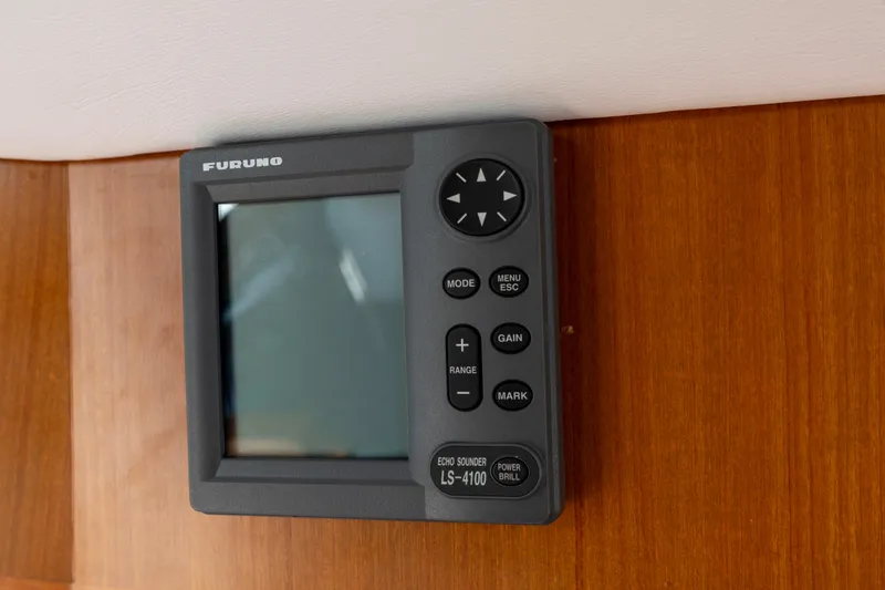 Slide: The Image of Furuno LS-4100 echo sounder on 2006 North Pacific 52 yacht's wooden interior panel. - 36