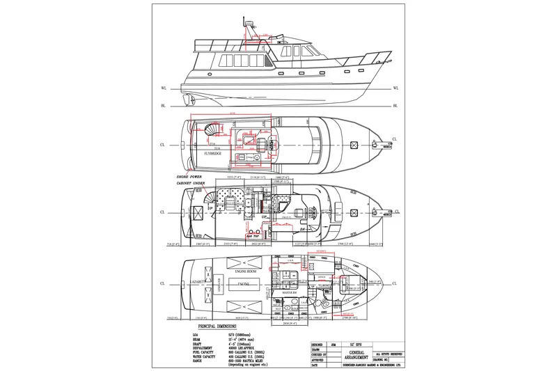Slide: The Image of Blueprint of 2006 North Pacific 52 yacht, showcasing detailed layout and dimensions. - 60