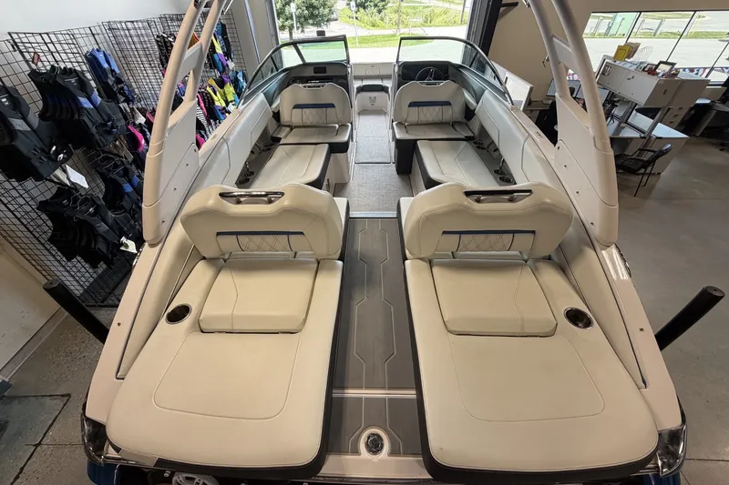 Slide: The Image of 2021 Regal LS4 Surf boat interior with spacious seating and modern design. - 8