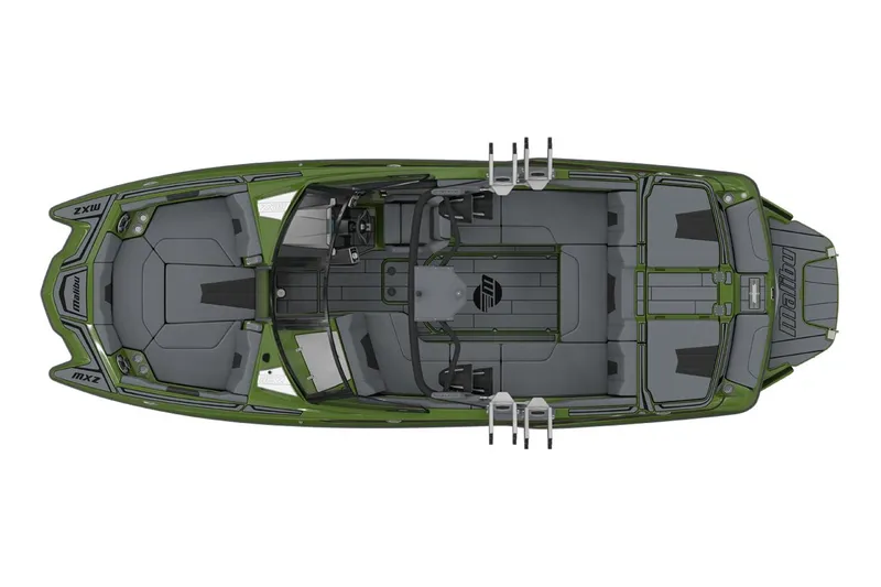 Slide: The Image of Manufacturer Provided Image: Top view of 2022 Malibu Wakesetter 23 MXZ boat with green and gray interior. - 34