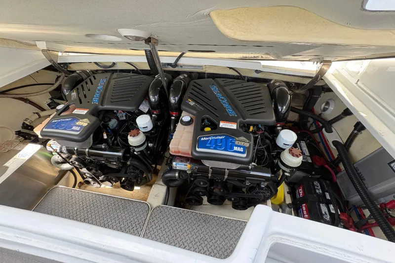 Slide: The Image of Engine compartment of a 2007 Formula 330 Sun Sport boat with twin MerCruiser 496 MAG engines. - 22