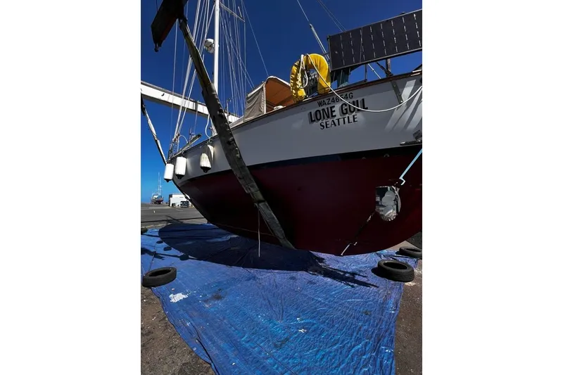 Slide: The Image of 1977 Alajuela 38 MKI sailboat "Lone Gull" on dry dock, Seattle. - 69