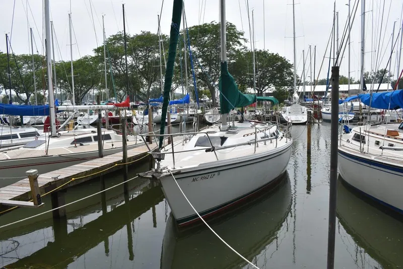 Slide: The Image of 1984 Catalina 36 MkII sailboat docked in a marina with other boats. - 2