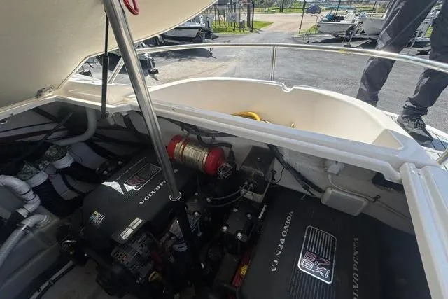 Slide: The Image of Engine compartment of a 2004 Monterey 298SS Super Sport boat with Volvo Penta engines. - 9