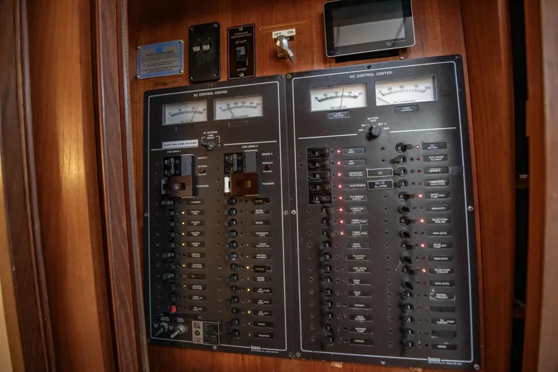 Slide: The Image of Electrical control panel on a 1988 Tollycraft 44 Cockpit Motor Yacht. - 33