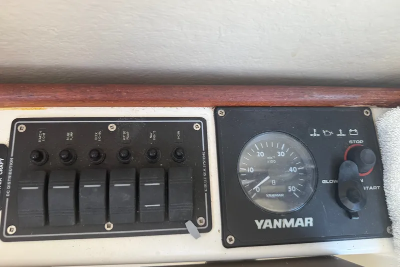 Slide: The Image of Control panel of a 2012 Ranger Tugs R-21 EC with Yanmar engine gauges. - 38