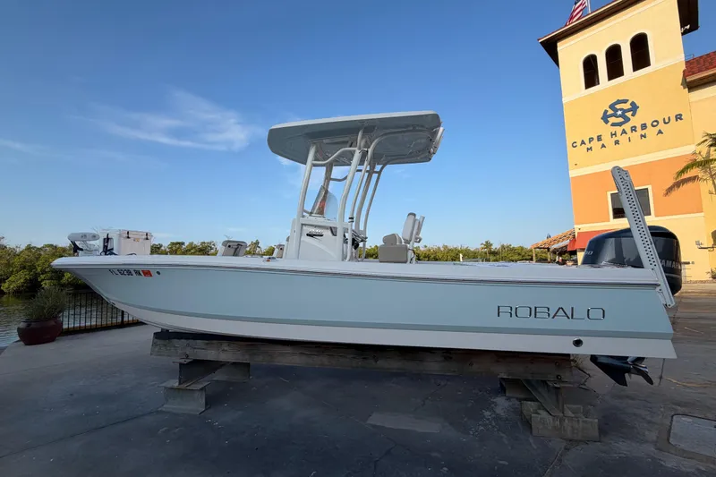 Slide: The Image of 2018 Robalo 246 Cayman boat displayed at Cape Harbour Marina. - 0