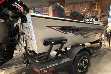 Slide: The Image of 2026 Ranger VS1682SC Angler boat on trailer, displayed indoors. - 9