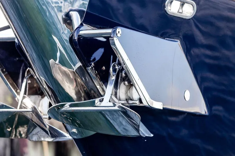 Slide: The Image of Close-up of a 2004 Ta Chiao Custom Pilothouse Cutter's polished anchor mechanism. - 20
