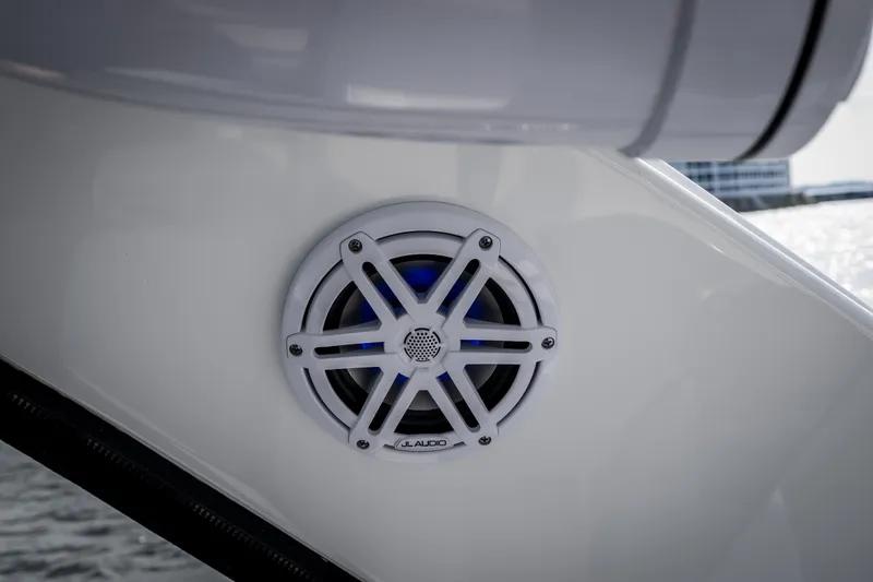 Slide: The Image of Speaker on 2023 Monterey 378SS Super Sport boat, featuring JL Audio system. - 12