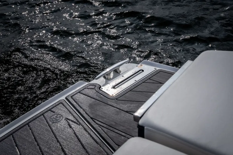 Slide: The Image of 2023 Monterey 378SS Super Sport boat deck with water reflections. - 39