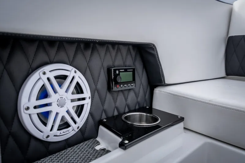 Slide: The Image of Interior of 2023 Monterey 378SS Super Sport with speaker, control panel, and cup holder. - 30