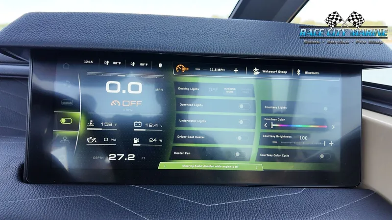 Slide: The Image of The image shows a modern control display of a Nautique G23 boat with various control options. - 47