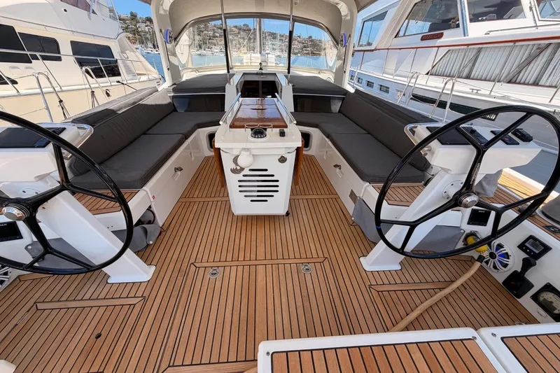 Slide: The Image of Spacious cockpit of 2020 Beneteau Oceanis 51.1 yacht with dual steering wheels. - 30