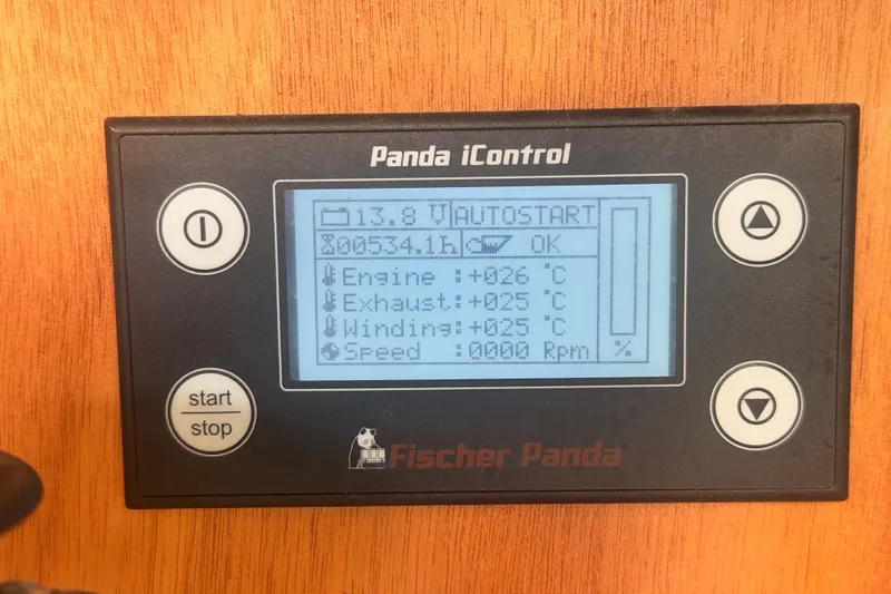 Slide: The Image of Panda iControl display on 2020 Beneteau Oceanis 51.1, showing engine and exhaust temperatures. - 95