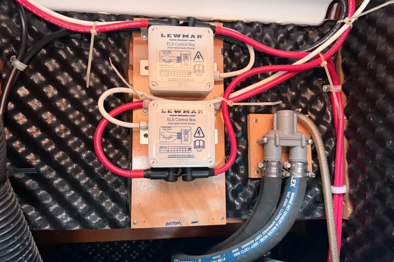 Slide: The Image of Lewmar ELS control boxes and wiring in a 2007 Beneteau 423 yacht. - 60