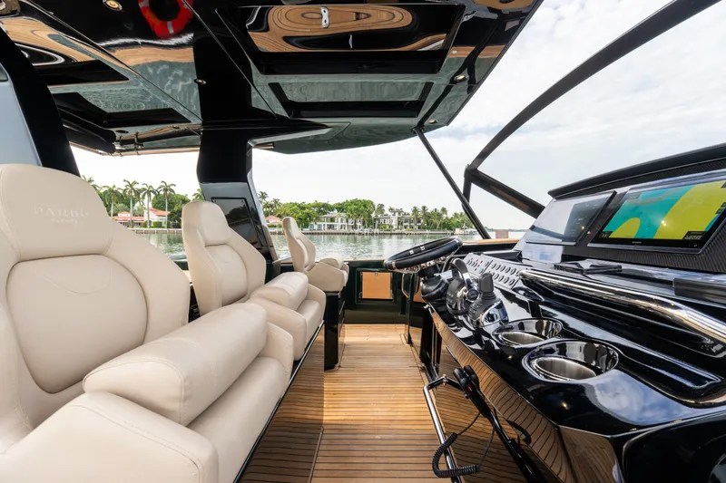 Slide: The Image of Luxurious interior of 2020 Pardo Yachts 50 with sleek dashboard and plush seating. - 85