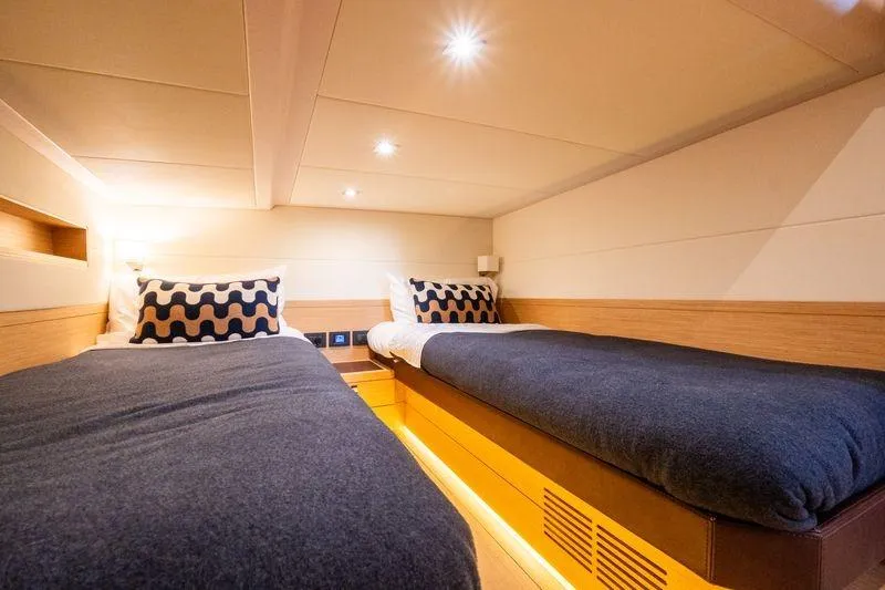 Slide: The Image of Luxurious twin cabin interior of 2020 Pardo Yachts 50, featuring modern design and lighting. - 68