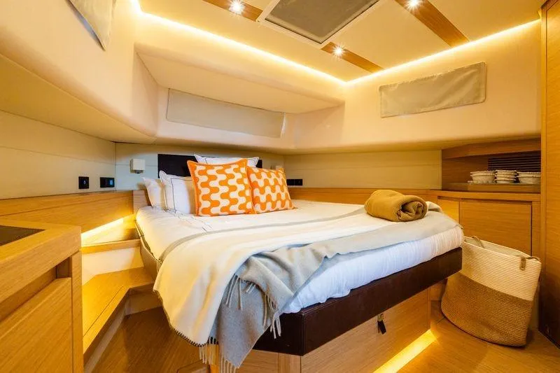 Slide: The Image of Luxurious cabin interior of 2020 Pardo Yachts 50, featuring cozy bedding and modern design. - 65