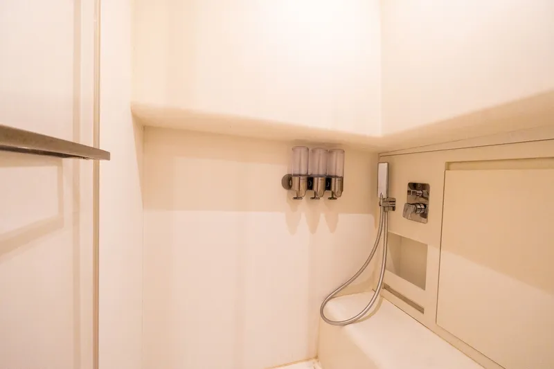 Slide: The Image of Modern shower area in 2020 Pardo Yachts 50, featuring sleek fixtures and dispensers. - 78