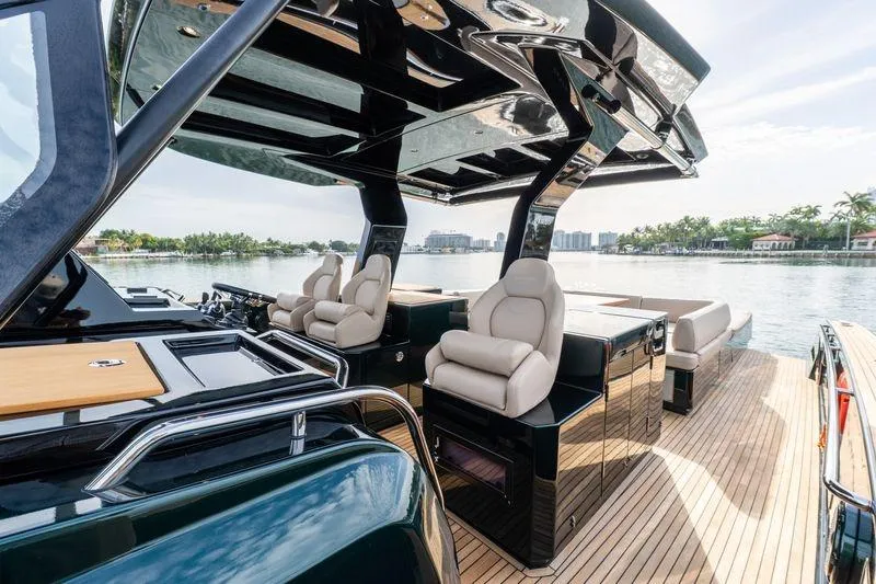 Slide: The Image of Luxurious 2020 Pardo Yachts 50 interior with plush seating and sleek design on open water. - 53