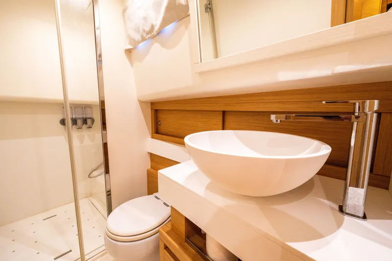 Slide: The Image of Luxurious bathroom interior of 2020 Pardo Yachts 50, featuring modern sink and shower. - 77