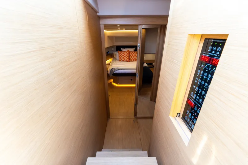 Slide: The Image of Luxurious interior of 2020 Pardo Yachts 50, featuring modern cabin and control panel. - 64