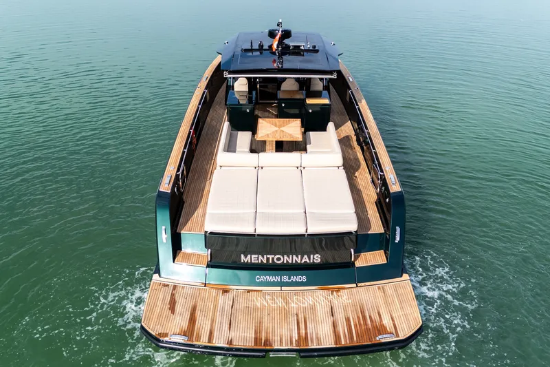 Slide: The Image of 2020 Pardo Yachts 50 luxury yacht cruising on calm waters, rear view. - 4