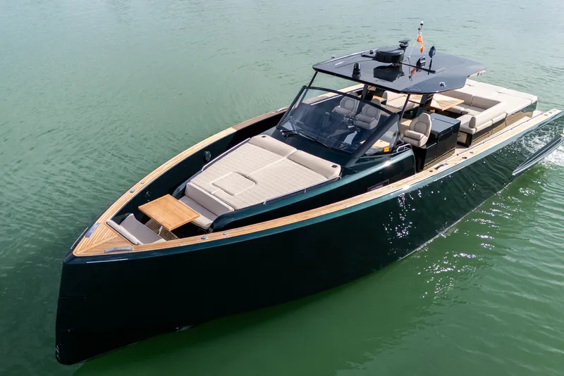 Slide: The Image of 2020 Pardo Yachts 50 luxury yacht on calm water, featuring sleek design and spacious deck. - 3