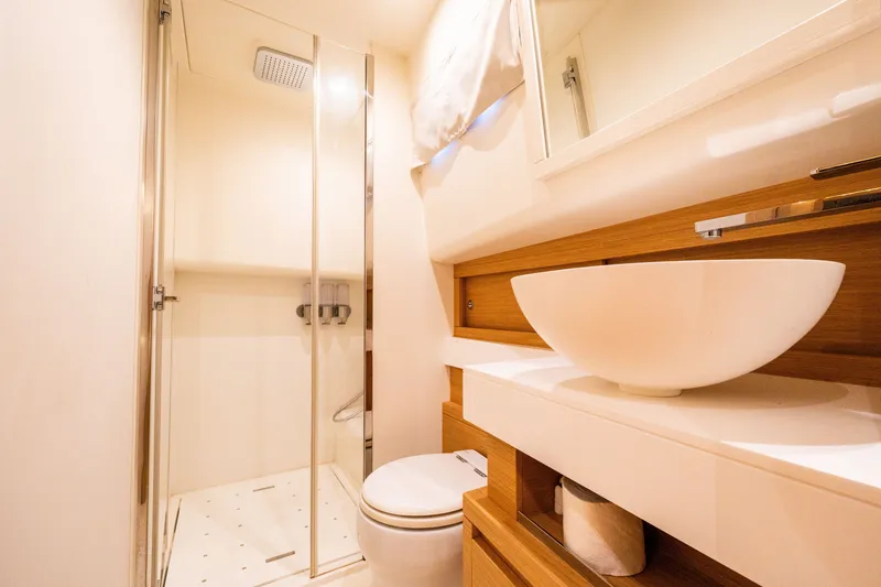Slide: The Image of Luxurious bathroom in 2020 Pardo Yachts 50, featuring modern shower and elegant sink. - 76