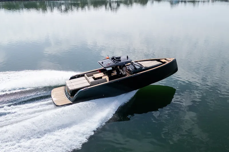 Slide: The Image of 2020 Pardo Yachts 50 cruising on calm water, showcasing sleek design and speed. - 29