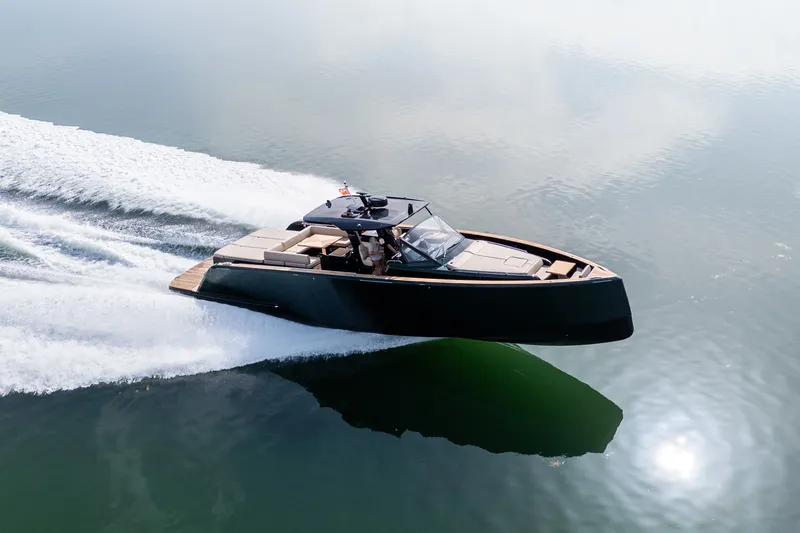 Slide: The Image of 2020 Pardo Yachts 50 cruising on calm water, showcasing sleek design and luxury. - 28