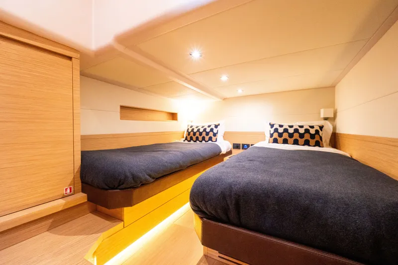 Slide: The Image of Luxurious cabin interior of 2020 Pardo Yachts 50 with twin beds and modern decor. - 80