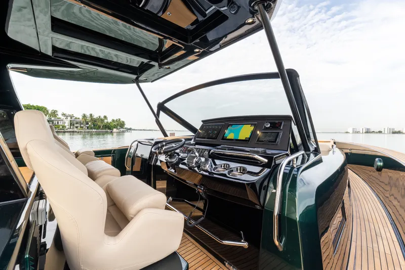 Slide: The Image of Luxurious 2020 Pardo Yachts 50 cockpit with modern navigation system and plush seating. - 86