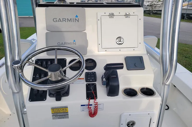 Slide: The Image of 2021 KenCraft Bayrider boat console with Garmin electronics and Yamaha controls. - 16