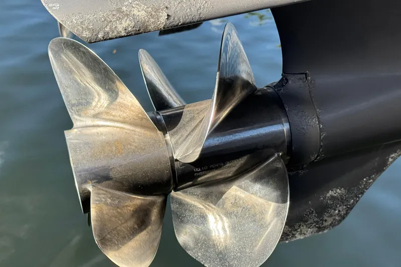Slide: The Image of Close-up of a 2019 Chaparral 317 SSX boat duo prop propeller - 16