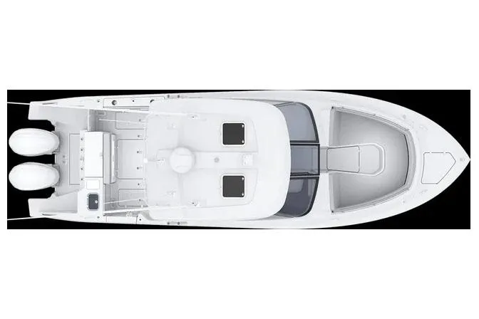 Slide: The Image of Manufacturer Provided Image: Top view of 2025 Pursuit DC 306 Dual Console boat with twin engines. - 37