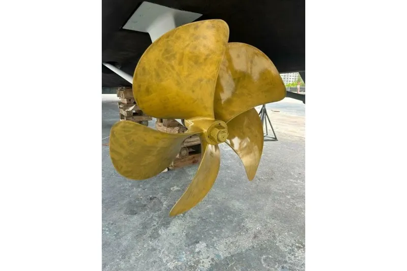 Slide: The Image of Propeller of 2008 Princess 67 Flybridge Motor Yacht on display, showcasing its polished blades. - 38