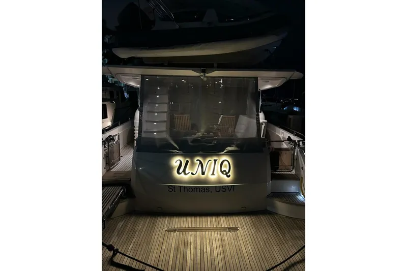 Slide: The Image of 2008 Princess 67 Flybridge Motor Yacht docked at night, St Thomas, USVI. - 7