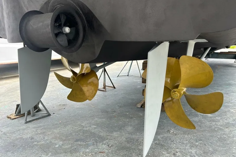 Slide: The Image of Propellers and rudders of a 2008 Princess 67 Flybridge Motor Yacht on dry dock. - 37