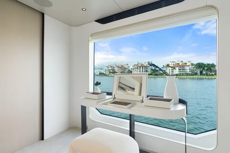 Slide: The Image of Luxurious interior of 2022 Azimut Grande 32 Metri yacht with scenic ocean view. - 13