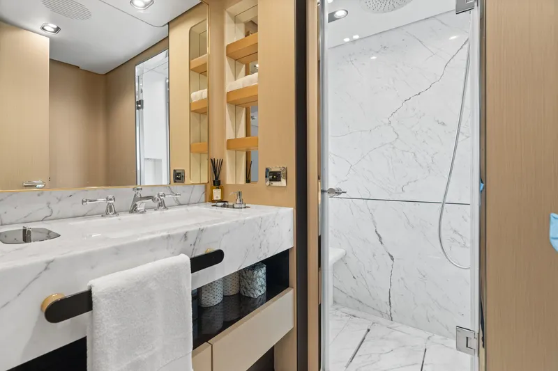Slide: The Image of Luxurious bathroom in 2022 Azimut Grande 32 Metri yacht with marble finishes. - 18
