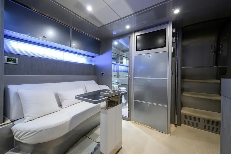 Slide: The Image of Luxurious interior of 2014 Riva 44' Rivarama yacht with modern seating and sleek design. - 69