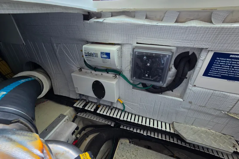 Slide: The Image of Engine room of 2018 Back Cove 37 boat with SafeFS60 system and wiring. - 94