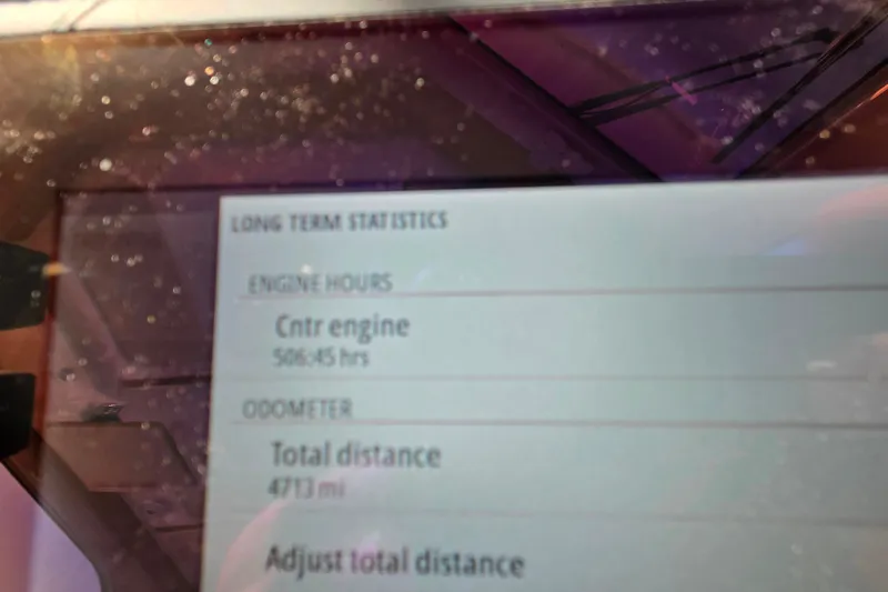 Slide: The Image of Display showing engine hours and odometer for 2018 Back Cove 37 boat. - 105