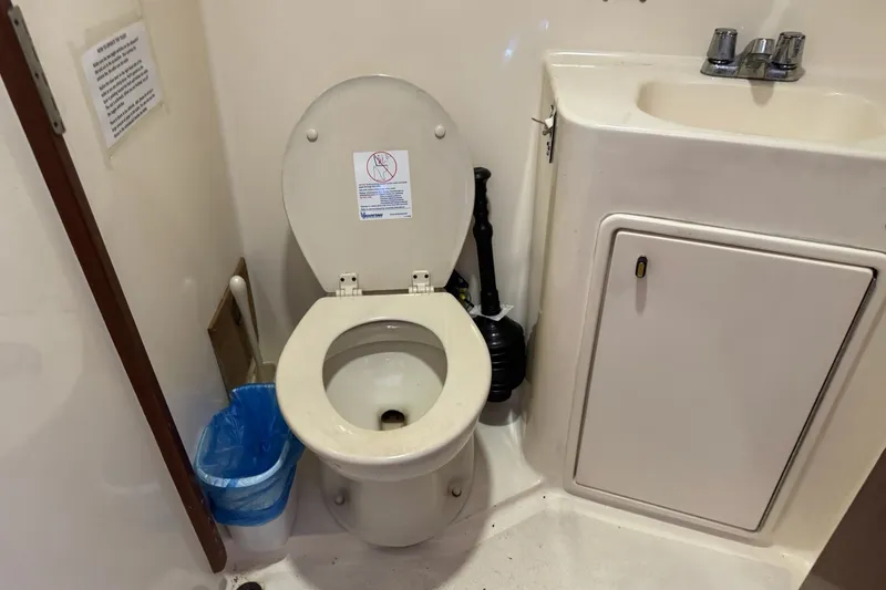 Slide: The Image of Bathroom on 1991 Ocean Yachts 35 Super Sport, featuring toilet and sink. - 52