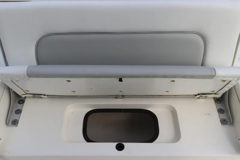 Slide: The Image of 2018 ShearWater 25 LTZ boat storage compartment with open hatch. - 13