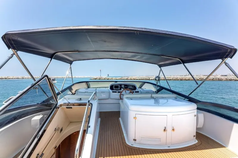Slide: The Image of Azimut 85 Ultimate yacht deck, 2000 model, with canopy and ocean view. - 14