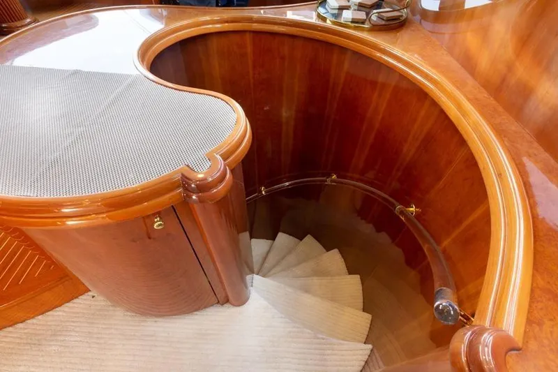 Slide: The Image of Luxurious wooden spiral staircase on 2000 Azimut 85 Ultimate yacht interior. - 30
