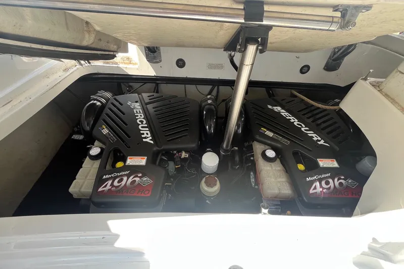 Slide: The Image of Twin MerCruiser 496 MAG HO engines in a 2008 Cobalt 323 boat. - 23